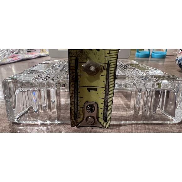 VTG Clear Glass Art Deco Square Trinket Box Tray Candle Soap Gift Jewelry Candy - Picture 6 of 7